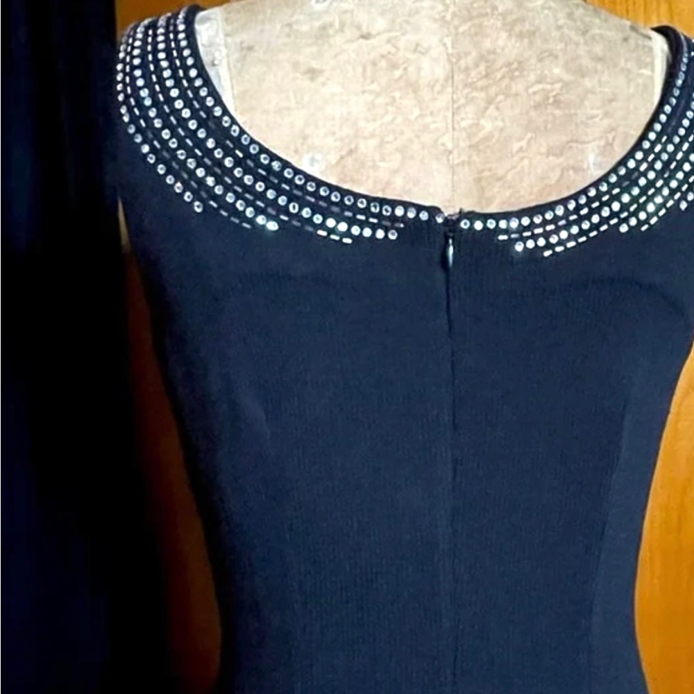 St John Evening Marie Gray rhinestone trimmed cocktail dress Santana knit sz 8 - Picture 4 of 6